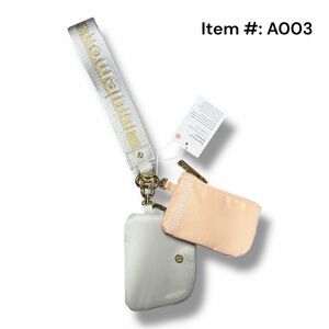 Lululemon Wordmark Ivory & Light Pink Dual Pouch Wristlet Keychain Wallet (A003)